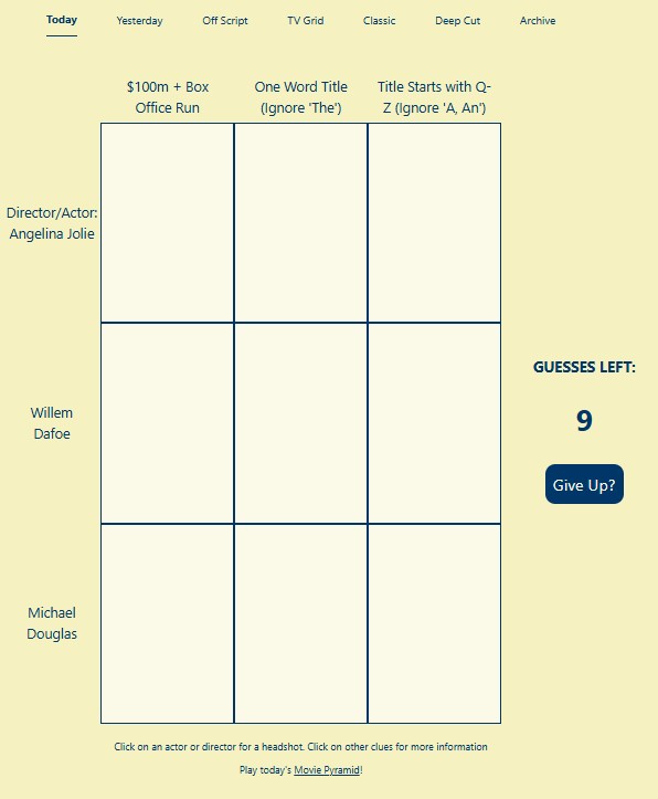 Movie Grid — fill a 3x3 grid matching movies to clues